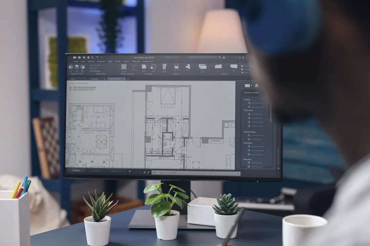 Medewerker aan een bureau met headset en scherm