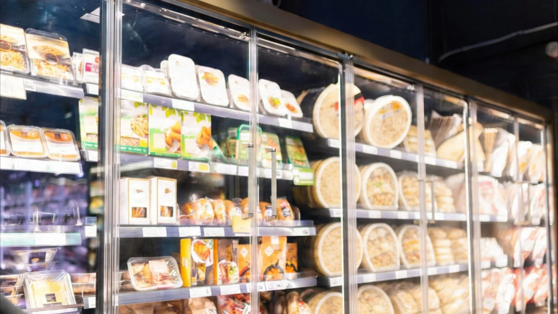 Commercial refrigerated display cabinets in a supermarket cold aisle, equipment covered by BRL 100 F-gas certification