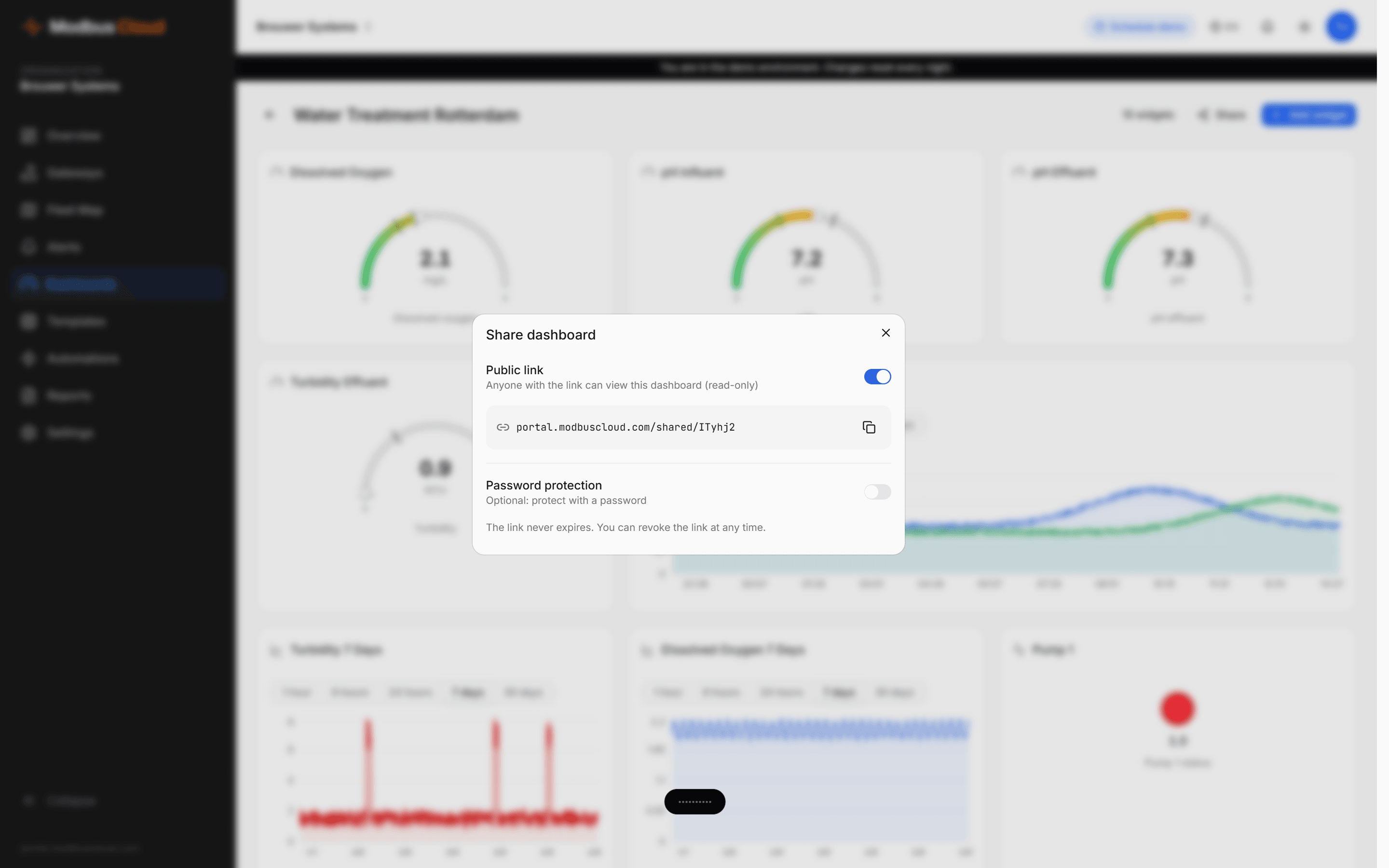 Share a dashboard via a public link, no account needed for the viewer