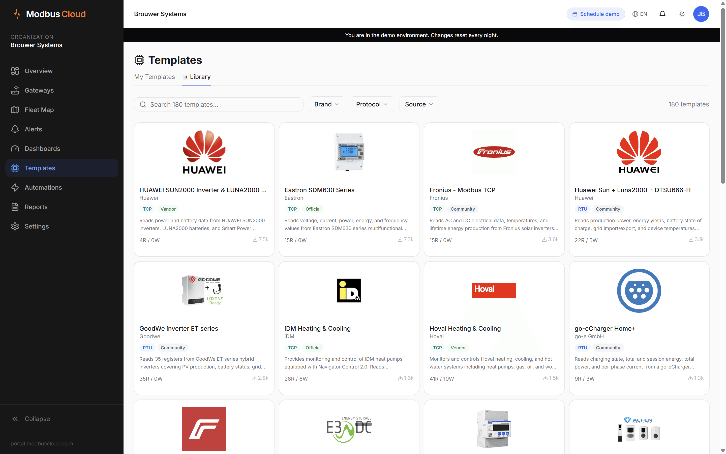 Template library with hundreds of ready-to-use Modbus templates for 40+ brands