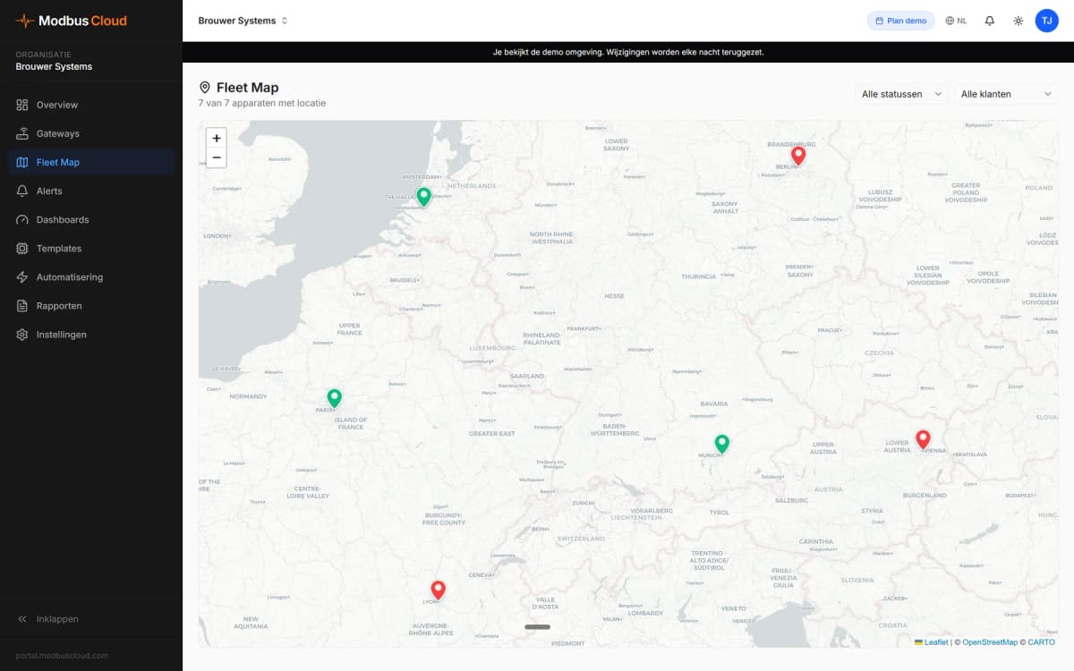Portal: map with all sites and their status