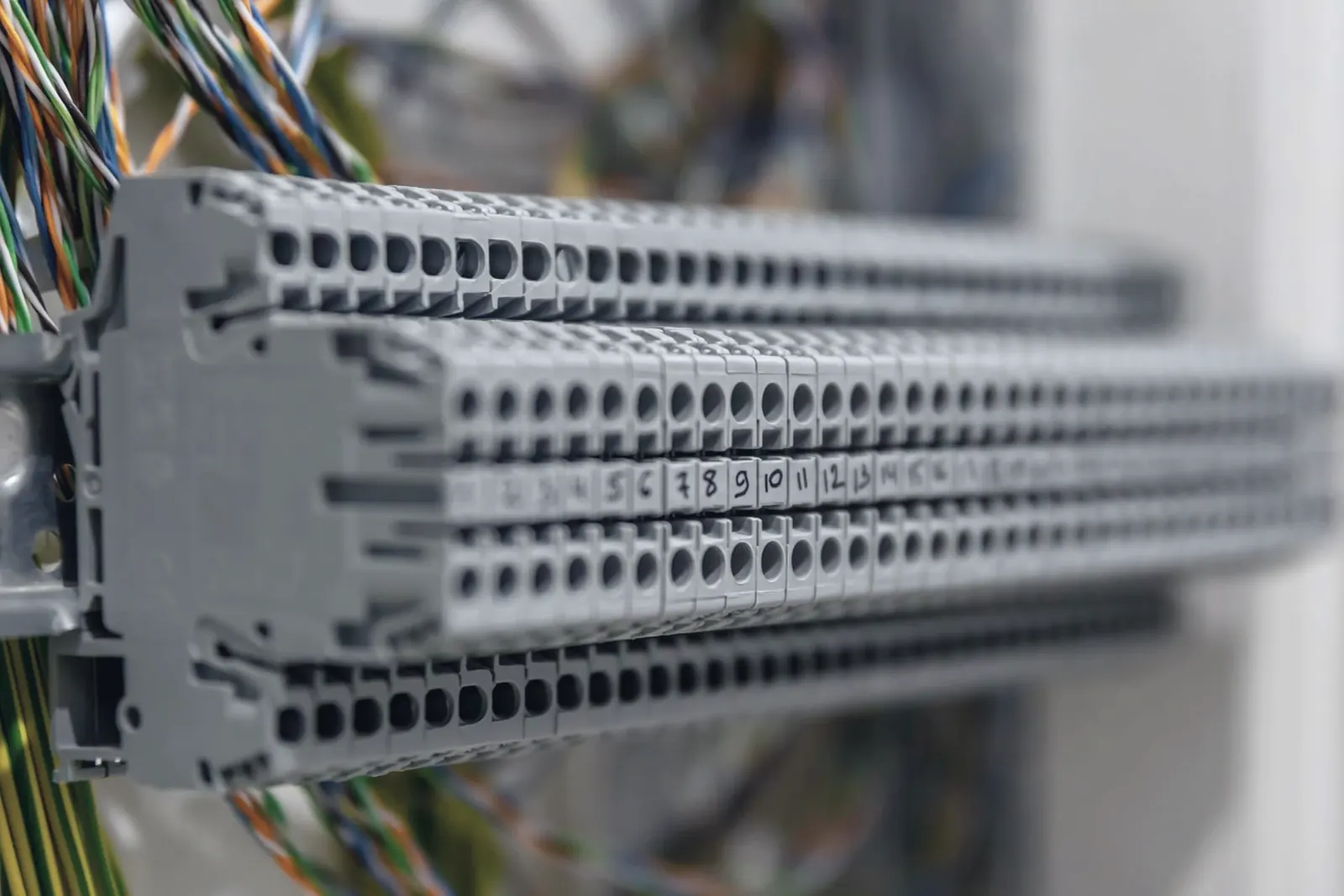 Terminal strip with wiring in a control cabinet